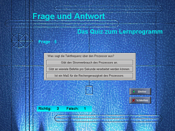 Screenshot vom Programm: PC-Grundlagen Quiz