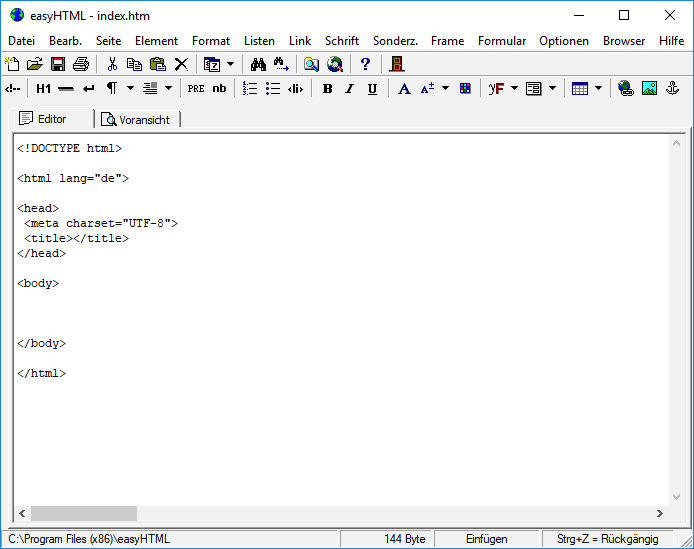 Bildschirmfoto von easyHTML